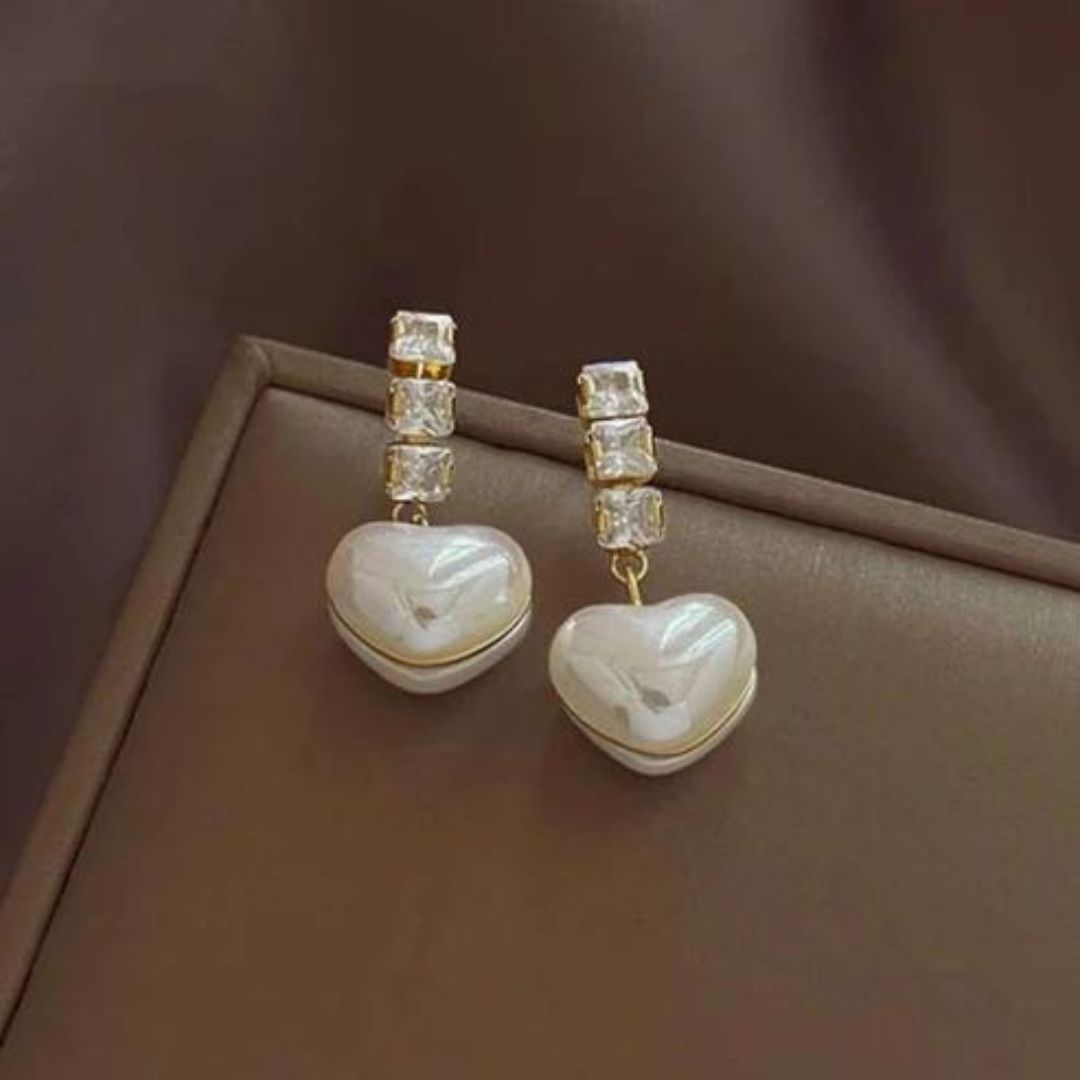 Heart Shape Pearl Drop Korean Fashion Earrings
