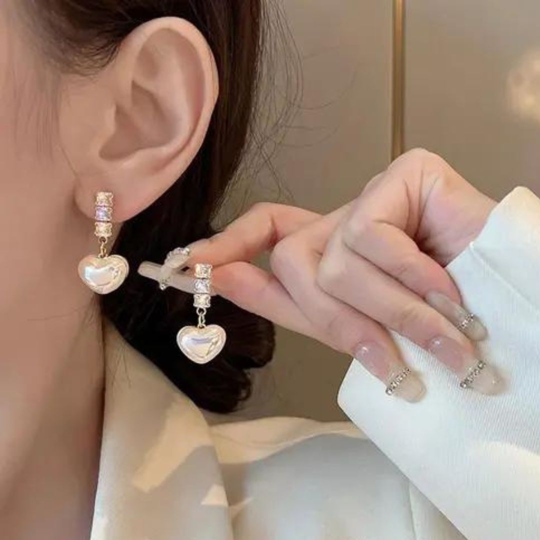 Heart Shape Pearl Drop Korean Fashion Earrings