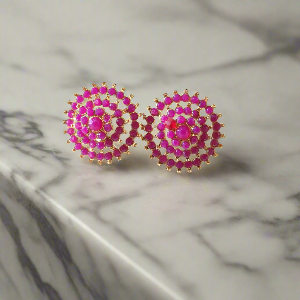 Karnpriya Zirconia Studs Earrings (Crimson Red)