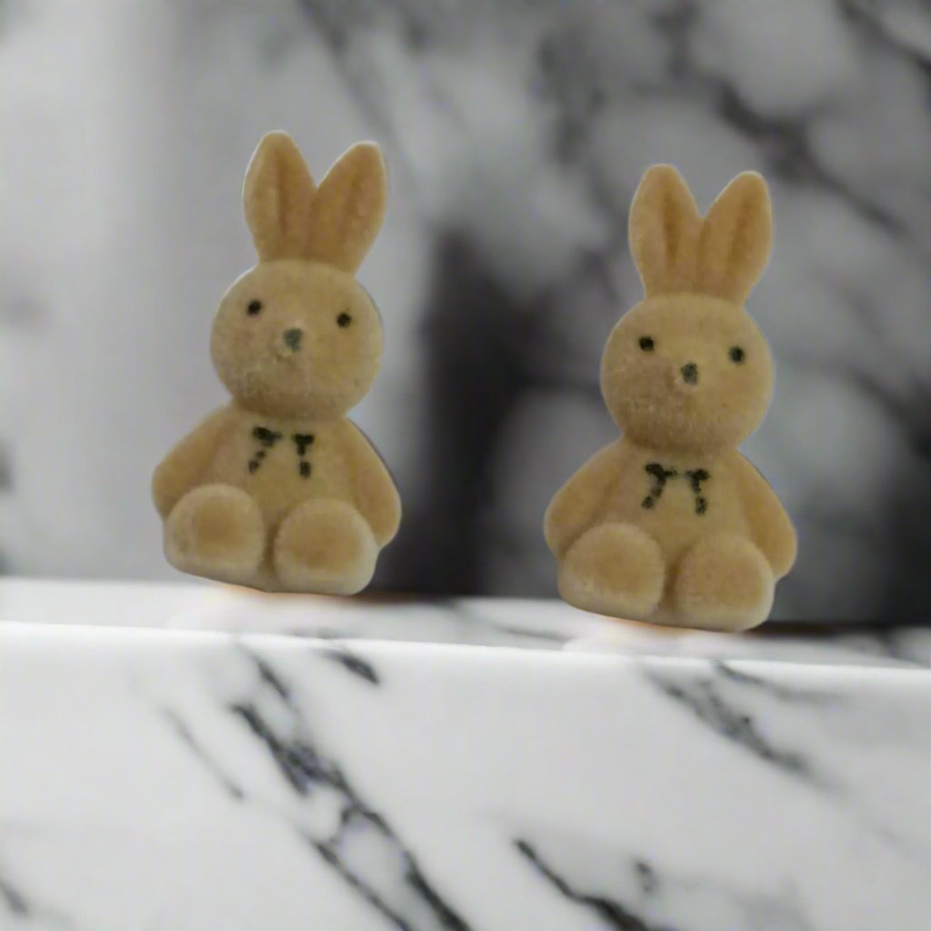 Khaki Cute Plush Rabbit Statement Korean Fashion Earrings