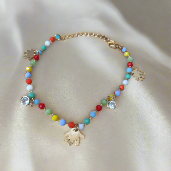 Multicolored Beads with Golden Hand Anklet