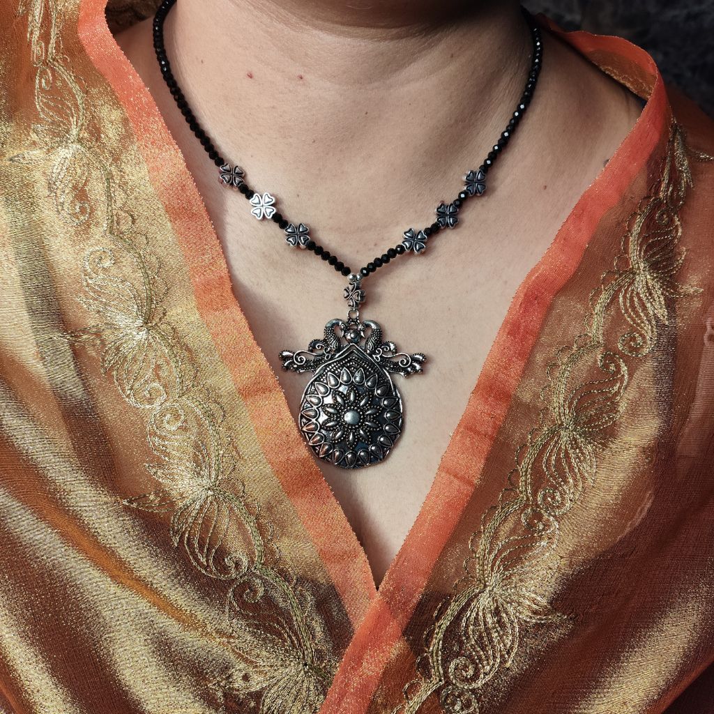 Oxidized Black Beaded Peacock Necklace