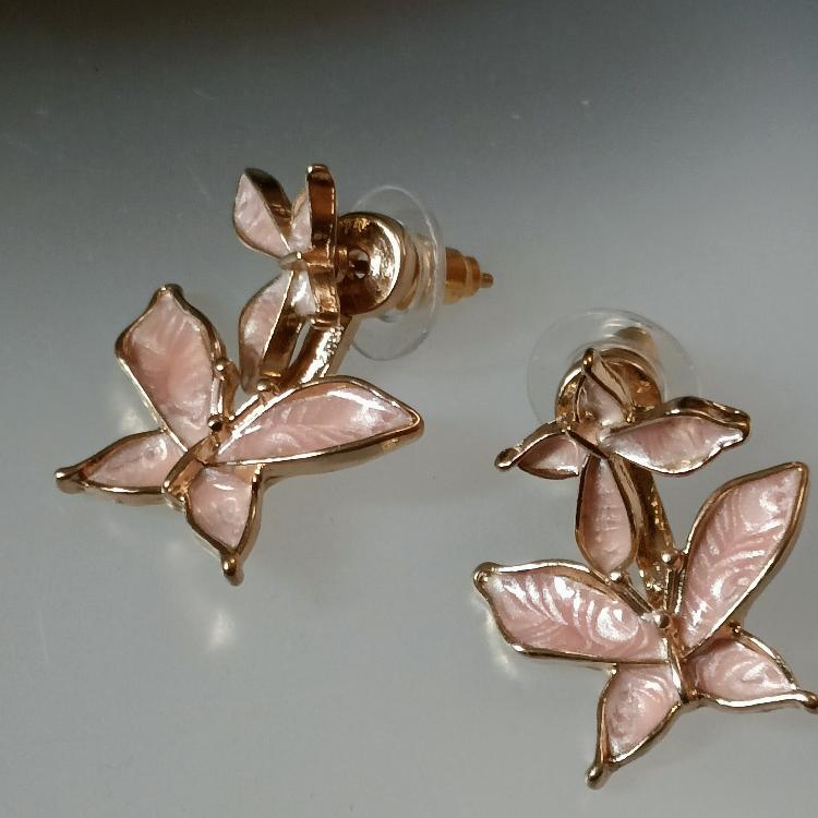 Pink Double Butterfly Drop Trendy Korean Fashion Earrings