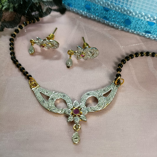 Ratna Pushpa Pink Haar American Diamond Mangalsutra
