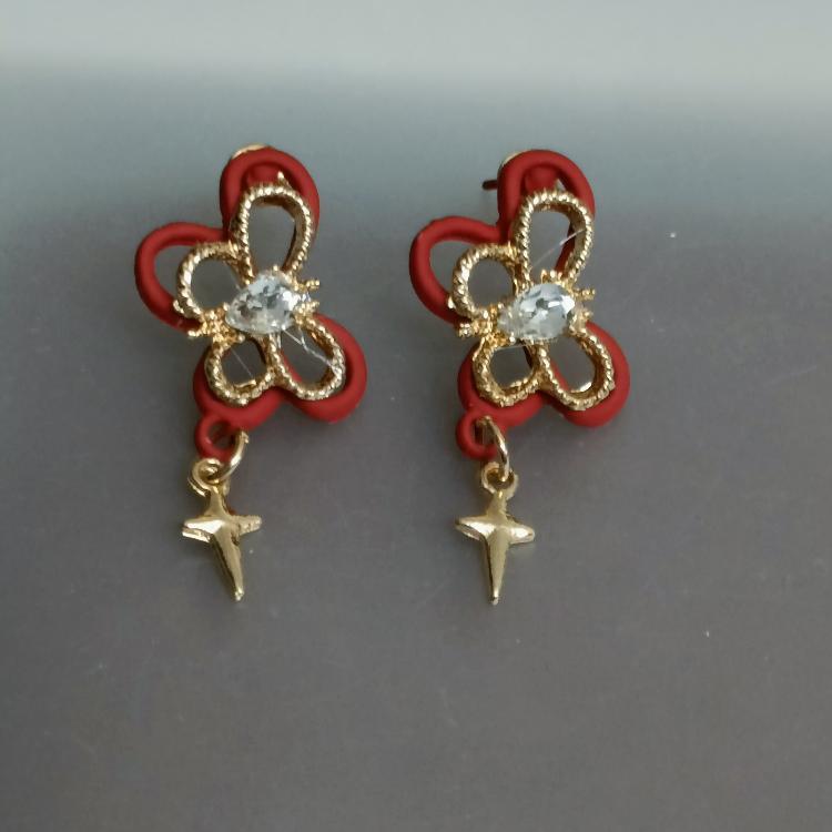 Red Butterfly and Star Drop Korean Fashion Earrings