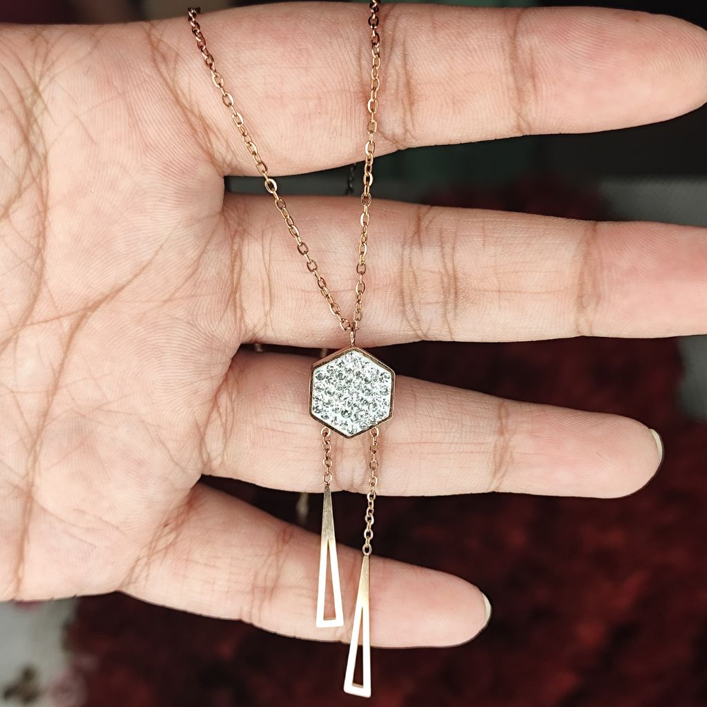 Rose Gold Hexagon Dangle Necklace