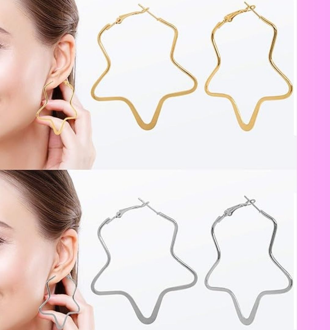 Golden Star Shape Metallic Hoops Fashion Earrings