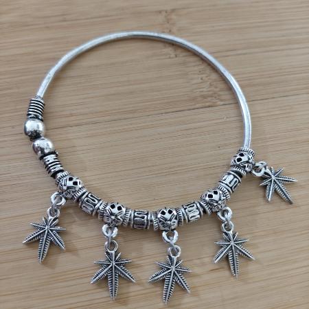 Oxidised Beaded Leaf Charm Bracelet
