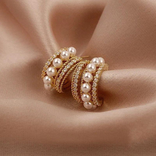 Golden Pearl Hoop Earring