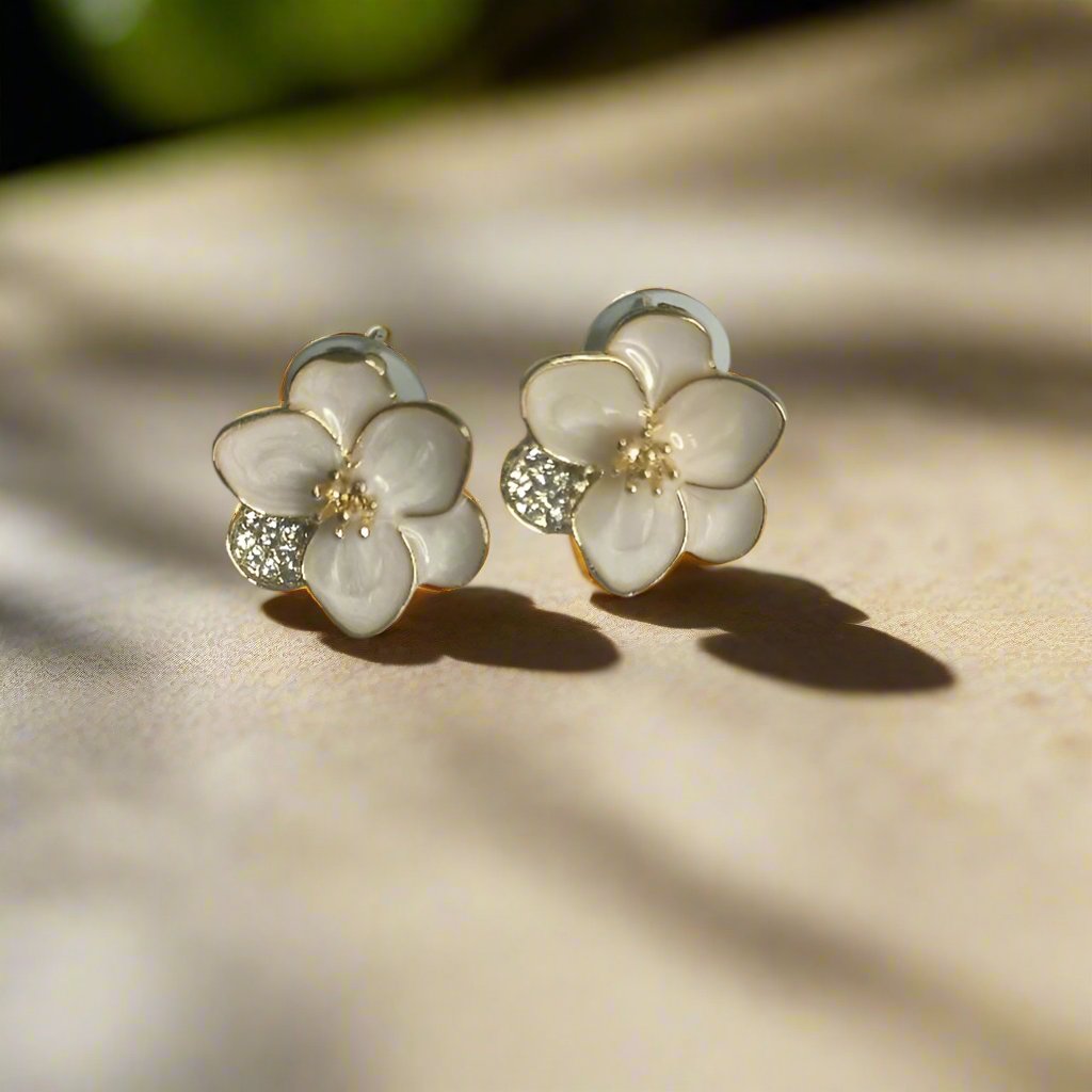 White Blossom Statement Studs Korean Fashion Earrings