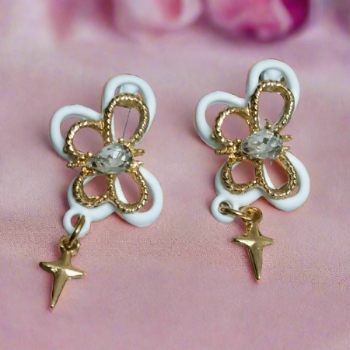 White Butterfly and Star Drop Korean Fashion Earrings