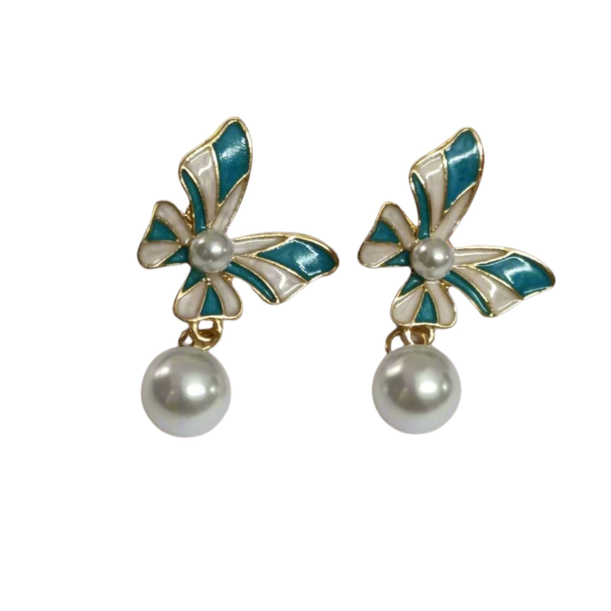 Blue Pearl Butterfly Drop Korean Fashion Earrings