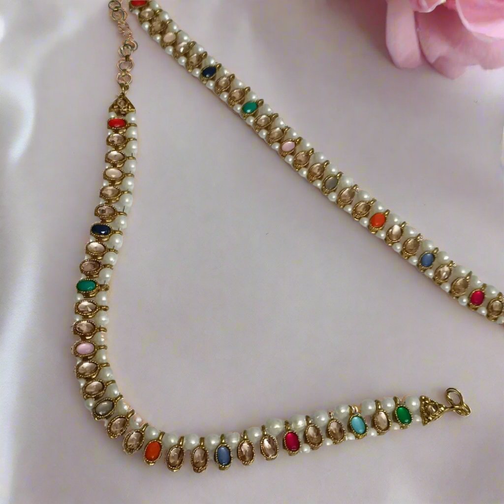 Meenakari Kundan Pearl Anklet -1